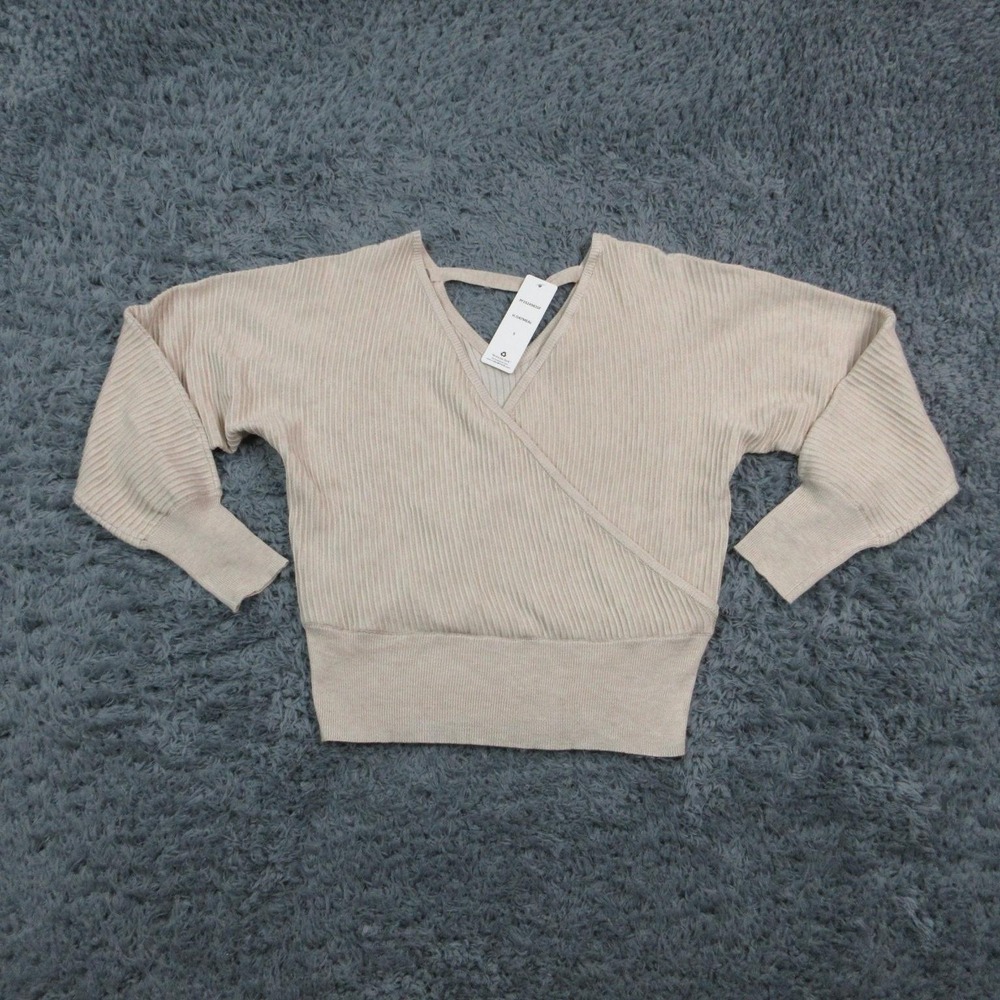 PINQUE Sweater Pullover Womens S Beige Wrap V-Neck Dolman Strap Tight-Knit NWT